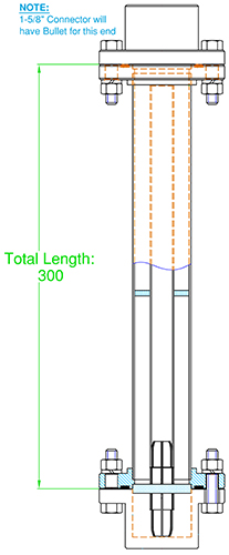 1-5/8″ Copper rigid transmission line with 1-5/8″ EIA flanged fittings both ends, top section – 300mm section